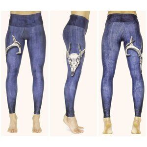 VENOR Whitetail Athletic Leggings Sz 2 XS Blue Bull Steer Cattle Cow Skull USA